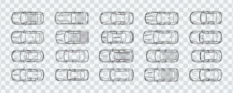 Car Lineup Vehicle Top View Sketches