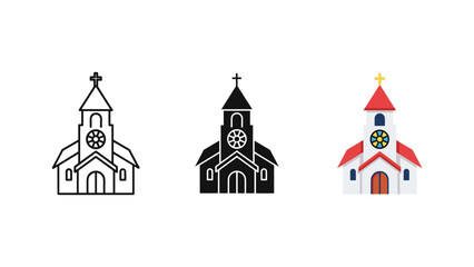 Fototapeta premium A traditional church building with a steeple and cross, depicted in various artistic styles.