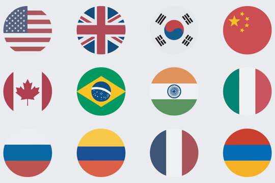 World Flags round flat icons vector set, country flag circle button collection, global nations symbols, isolated design, editable, graphic pack