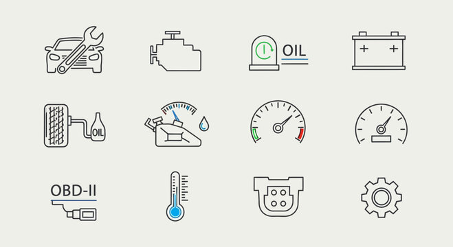 Set of Automotive Repair and Vehicle Maintenance Line Icons