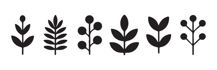Abstract leaf branches and berry silhouettes vector set for modern graphic design projects © MST