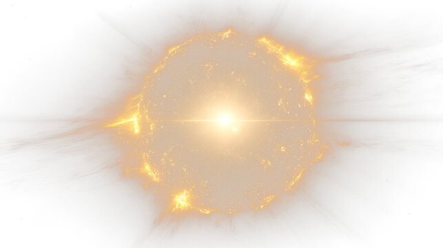Fiery glowing sun with realistic texture and bright solar corona, powerful star radiating heat and energy in space, detailed astronomy background for science, education and creative projects png