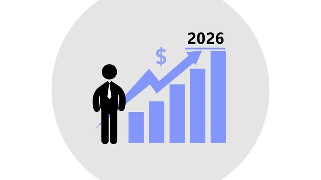 Business growth in 2026 with upward trend. Financial business growth graph with dollar sign. Success in business growth for corporate and economic market analysis.