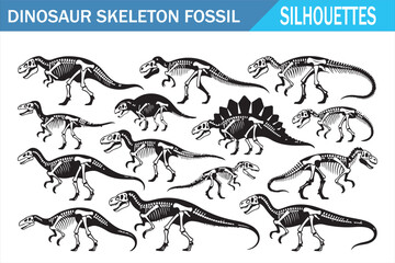 Dinosaur bone silhouette pack with extinct prehistoric creature skeleton collection © MDSUMON