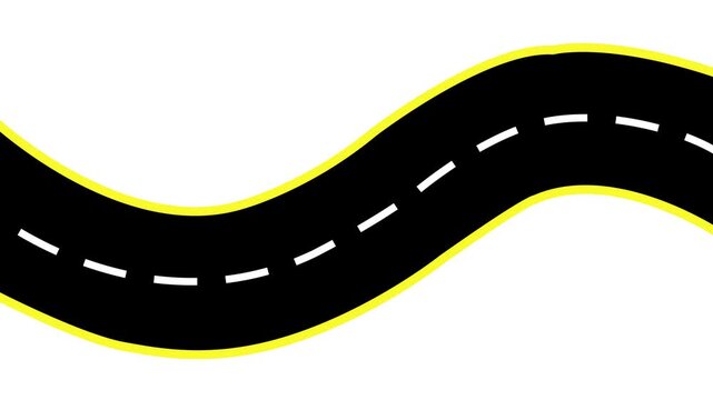 Winding black road with yellow border on white. Winding black road for transportation. Winding black road icon for travel navigation and street asphalt directions.