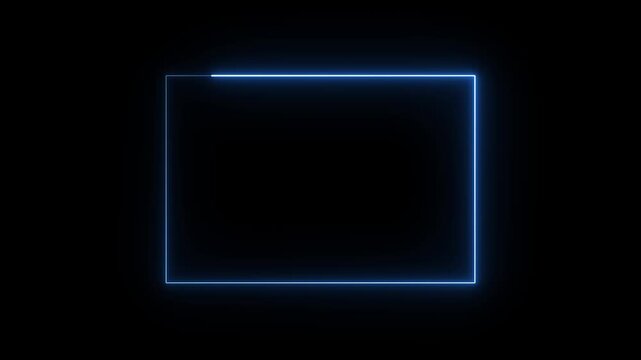 Blue neon square frame on black background. Glowing neon square frame for digital art. Modern neon square frame border for futuristic and creative media displays.