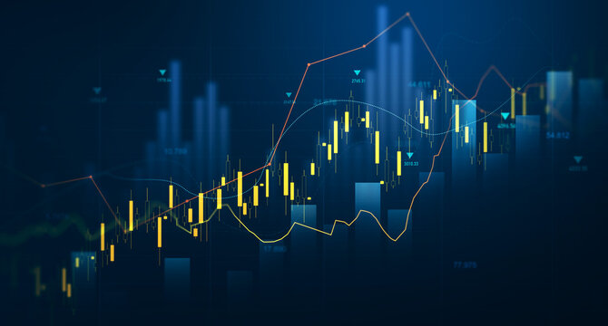 Business financial chart with moving up arrow graph.Financial data charts with glowing stock market graphs.Stock market investment data and analysis finance graph.	
