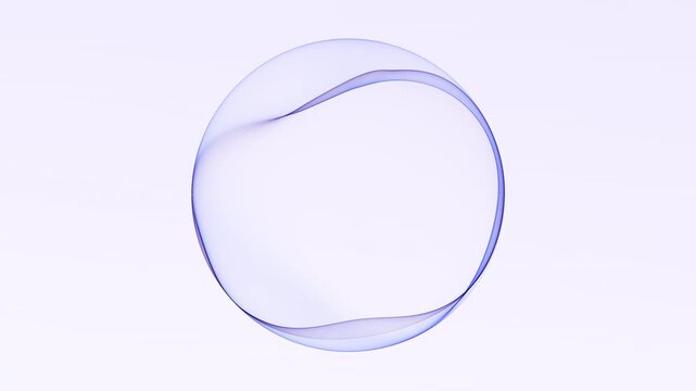 Minimal blue wave sphere on light background with clean flowing curves and soft transparent depth. Elegant abstract motion loop with modern AI inspired design.