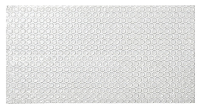 Rectangular sheet of clear plastic bubble wrap for packaging protection. Isolated on transparent background, png