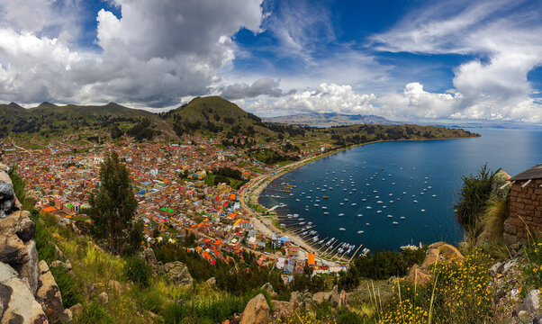 Panoramic view of the city of Copacabana and Lake Titicaca, Bolivia