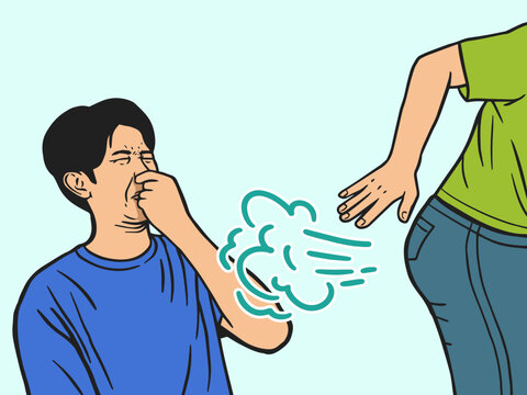 Man pinching nose due to bad smell cartoon illustration