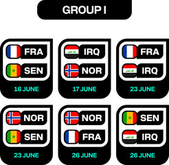 Football 2026 Tournament Match Schedule Announcing Group Stage Fixtures with Team Flags and Dates in a Modern Stylized Vector Layout. © lunarts_studio