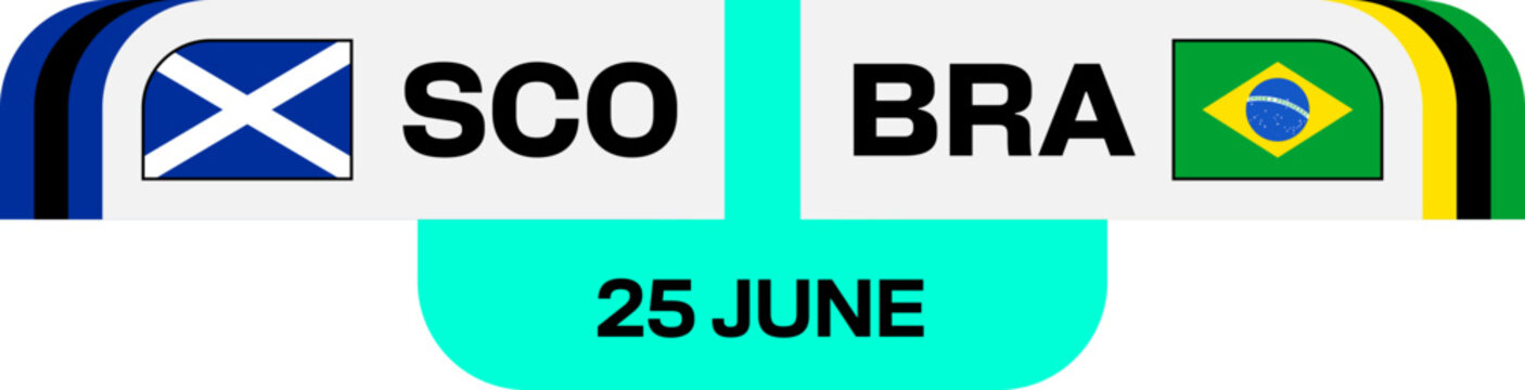Football 2026 match schedule graphic featuring Scotland versus Brazil, a dynamic sports tournament announcement for qualification stages, creating excitement.