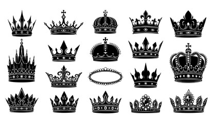 Obraz premium Crown silhouettes vector set 15 ornate simple royal icons black