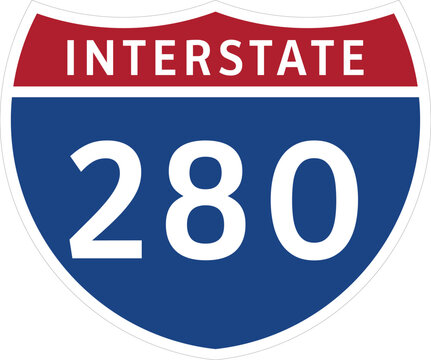 I-280 Interstate 280 Highway System Design Sign Clipart Icon Transparent Background.