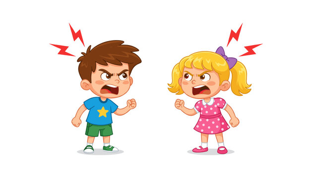 angry children arguing, cartoon kids fighting