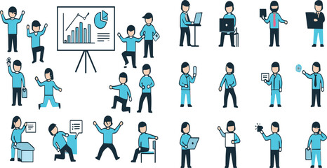 Fototapeta premium Business people activities set with office workers presentation teamwork communication and professional actions illustration collection