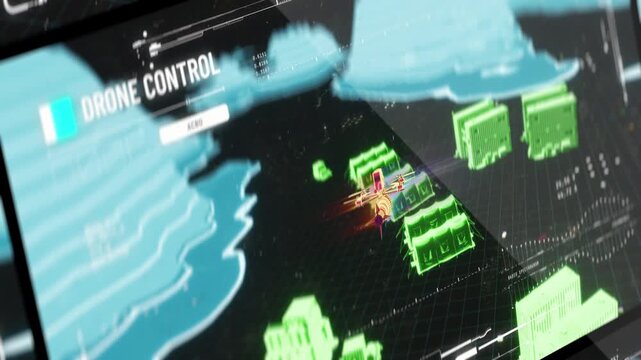 FPV drone carries payload to designated location as monitored on computer screen