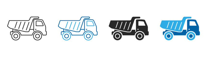 Fototapeta premium Truck transport cargo construction outline icon set on transparent background