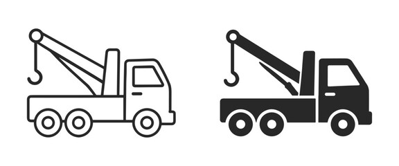 Tow truck lifting vehicle crane outline icon set on transparent background © Виталий Опришко
