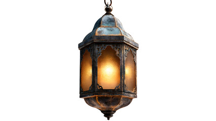 Fototapeta premium Rustic Metal Lantern Glowing Warm Light in Dark Night