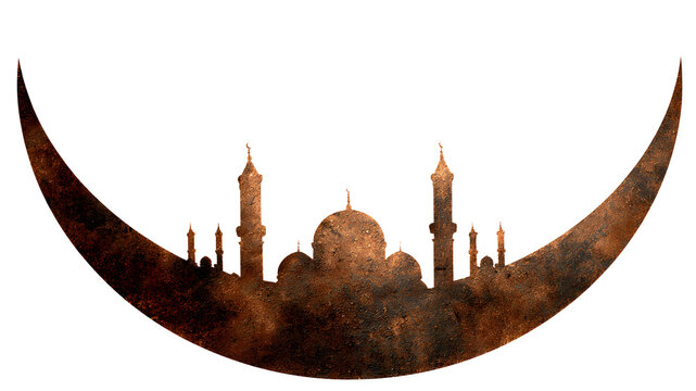 Rusty Crescent Moon Skyline Silhouetted Mosque