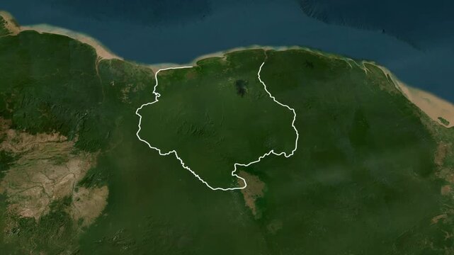 Animated 3D map of the South American state of Suriname with its capital Paramaribo 00:15