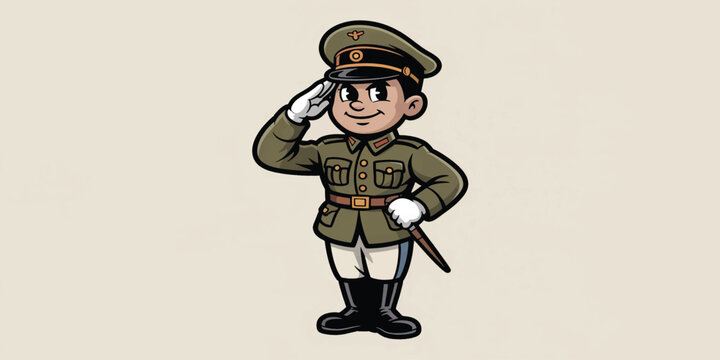 Cartoon soldier character in uniform holding a gun in vector illustration style