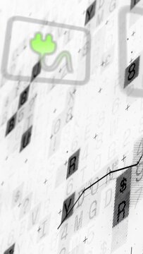 Vertical video: Recycle icon appearing, tilting, plug and graph moving, visualizing tech data trend