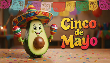 Naklejka premium Decorative Cinco De Mayo May 5, 2026 Background with Traditional Papel Picado and Mexican Ornaments. Best for Cinco De Mayo and Mexico Independence Day Banner., created with generative ai