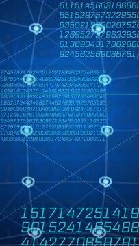 Vertical video: Central AI column reacting to crosshair, streaming digits, lighting links for tech