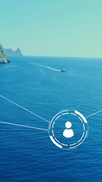 Vertical video: UI ring sliding in user icon appearing lines drawing sparkles mapping tech network