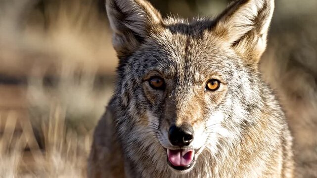 Close-up of a coyote in its natural habitat, showcasing its fur and alert expression.