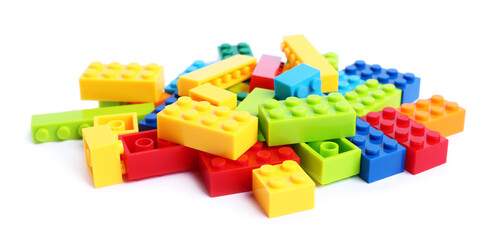 Naklejka premium Construction toy. Colorful building blocks isolated on white