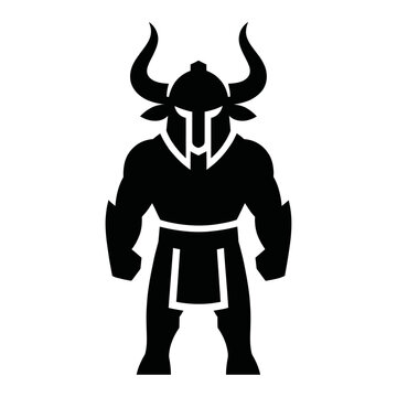 Bull Warrior Silhouette Vector - Horned Viking Gladiator Black Illustration