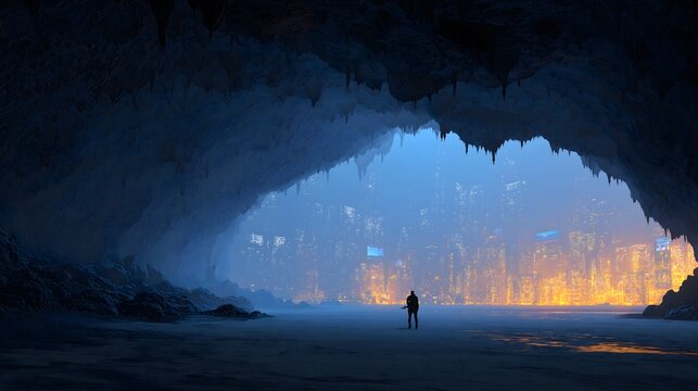 World Earth Day Orpheus' Glance Light Pollution Elegy Illustration, Hyperrealistic Orpheus Back, Broken Lyre Strings, City LED Light Pollution Use