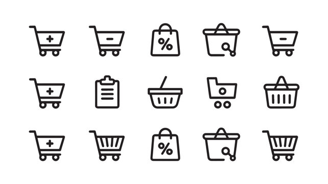 Minimalist shopping cart set with quantity discount symbols