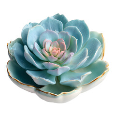 Obraz premium Handcrafted ceramic succulent plant in turquoise glaze with pink flower centerpiece