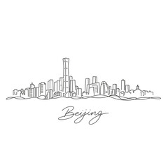 Fototapeta premium Panorama of the capital city of Beijing in China. Vector linear illustration with one line for printing.