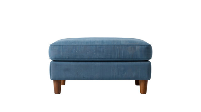 Retro Clean Studio Ottoman with Soft Blue Fabric and Wooden Legs