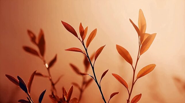 Closeup of plant leaves with warm lighting