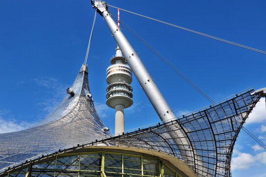 MUNICH, GERMANY : Tower of stadium of the Olympiapark in Munich, Germany, is an Olympic Park which was constructed for the 1972 Summer Olympics 