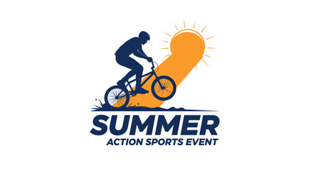 Naklejka premium Summer Action Sports Event Featuring a Cyclist Silhouette and Sunny Design