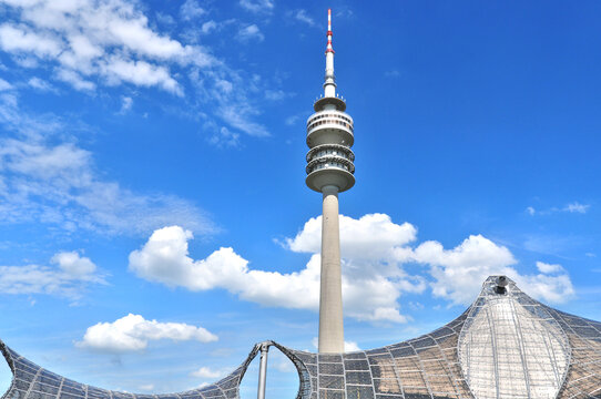 MUNICH, GERMANY : Tower of stadium of the Olympiapark in Munich, Germany, is an Olympic Park which was constructed for the 1972 Summer Olympics 