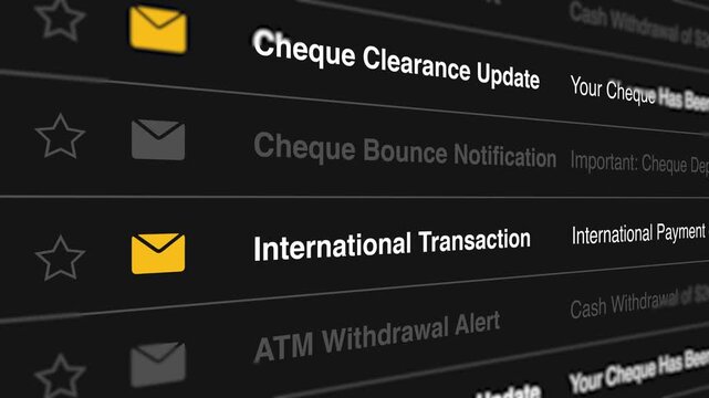A video showcasing a computer screen with various banking notifications on the email inbox.