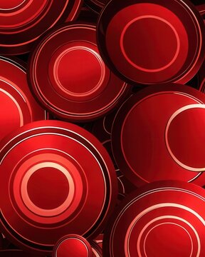Futuristic Red Metallic Concentric Circle Interface with Black Background