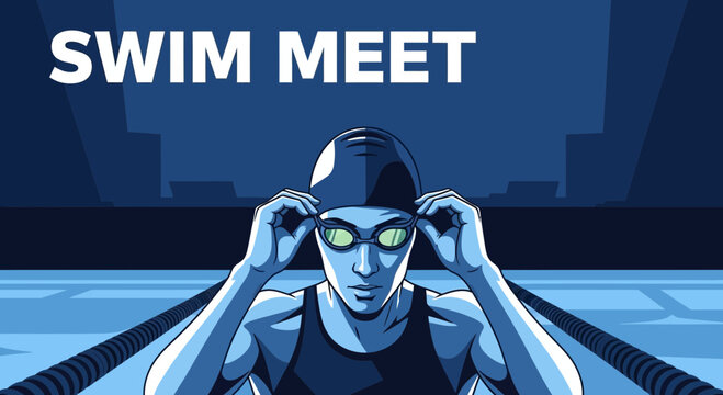 Swimming Competition: Athlete Prepares for Aquatic Race in a Detailed Vector Illustration