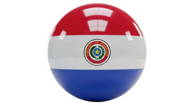 A glossy three-dimensional sphere featuring the national flag of paraguay with its emblem. isolated on transparent background