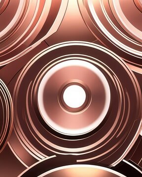 Rose Gold Futuristic Disc Background with Pink and White Concentric Circular Design