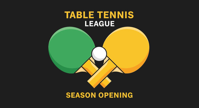 Table Tennis League Season Opening Emblem With Paddles And Ball Design Concept